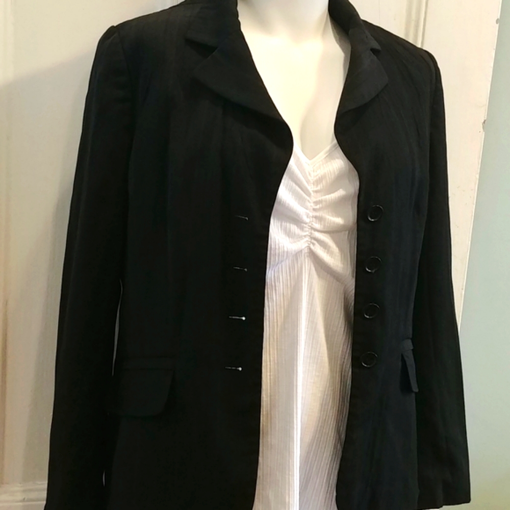 Ann Taylor Black Print on Print Stripped Blazer